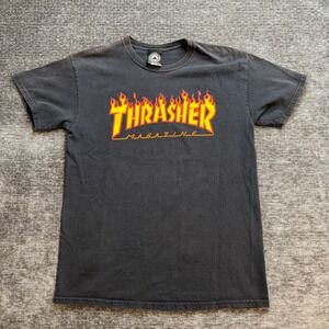 Thrasher Magazine Flame Logo Black Graphic T-Shirt Mens Medium Skateboarding Tee